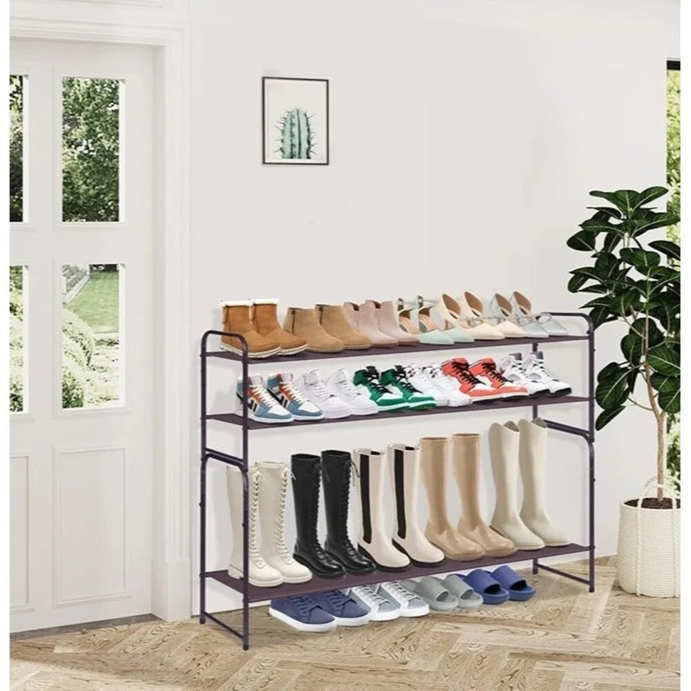 2 Tier Long Shoe Rack for Closet 18 Pairs She Shelf Organizer Bronze